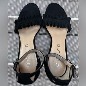 Unisa Black Ruffle Women's Sandals